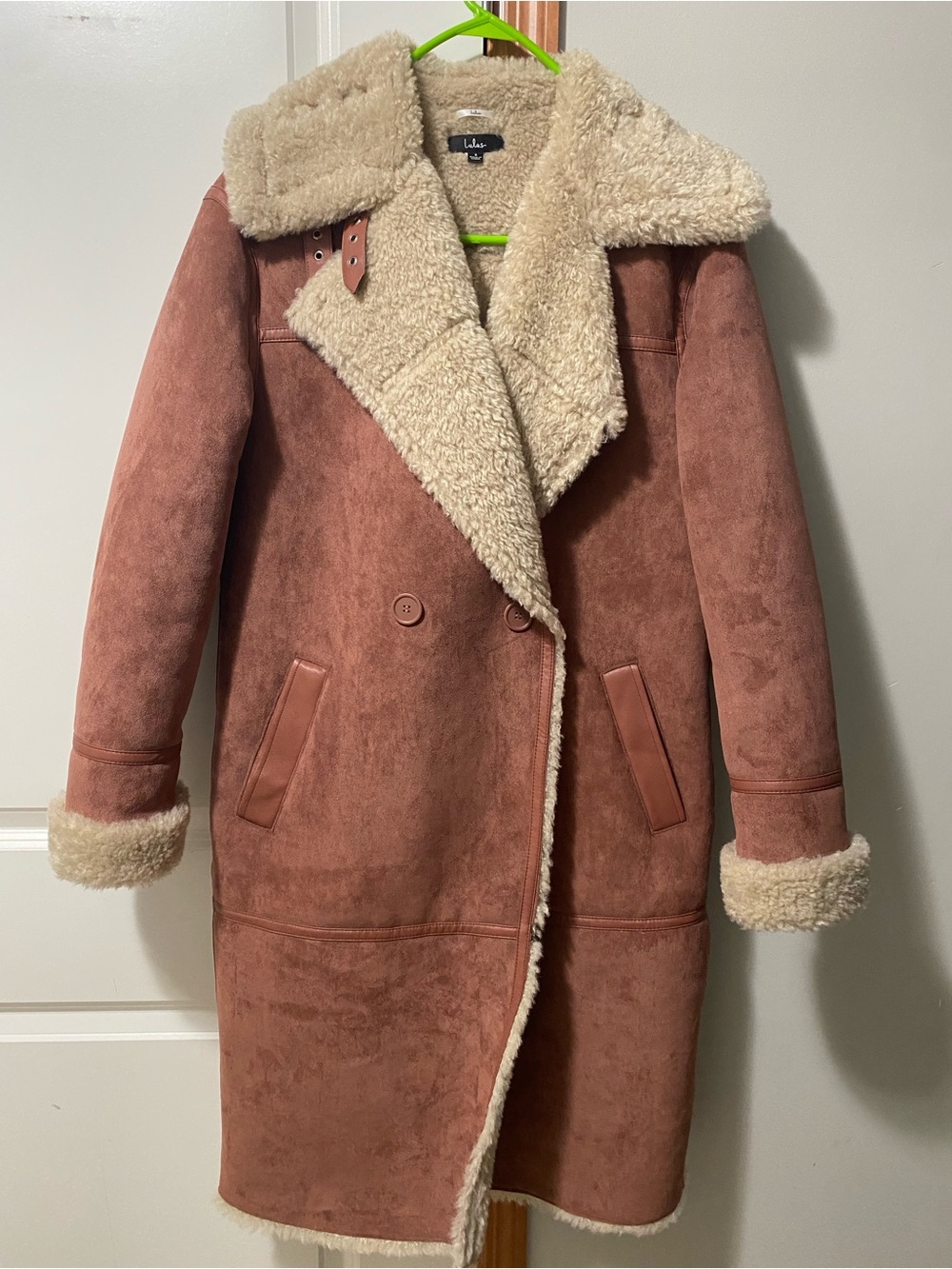 Lulu's Dusty Rose Faux Shearling Trench Coat with Cream Lining
